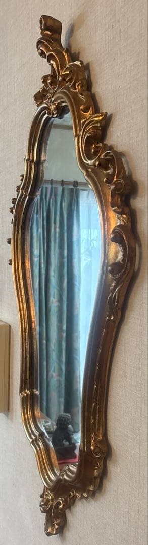 ⚠️特定月末配送　美品イタリア壁掛ミラー　ロココウォール鏡　アンティーク　ゴールド