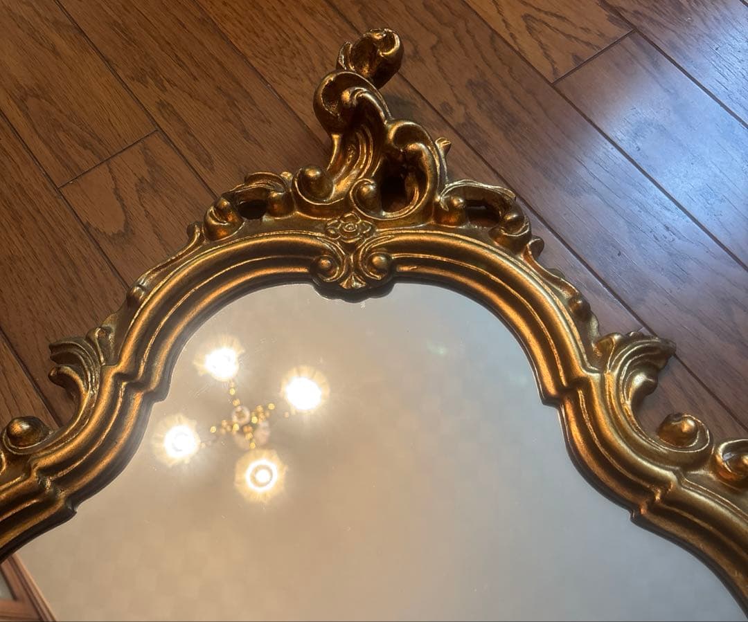 ⚠️特定月末配送　美品イタリア壁掛ミラー　ロココウォール鏡　アンティーク　ゴールド