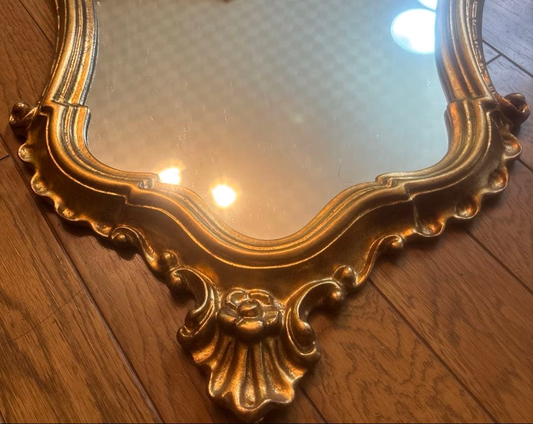 ⚠️特定月末配送　美品イタリア壁掛ミラー　ロココウォール鏡　アンティーク　ゴールド