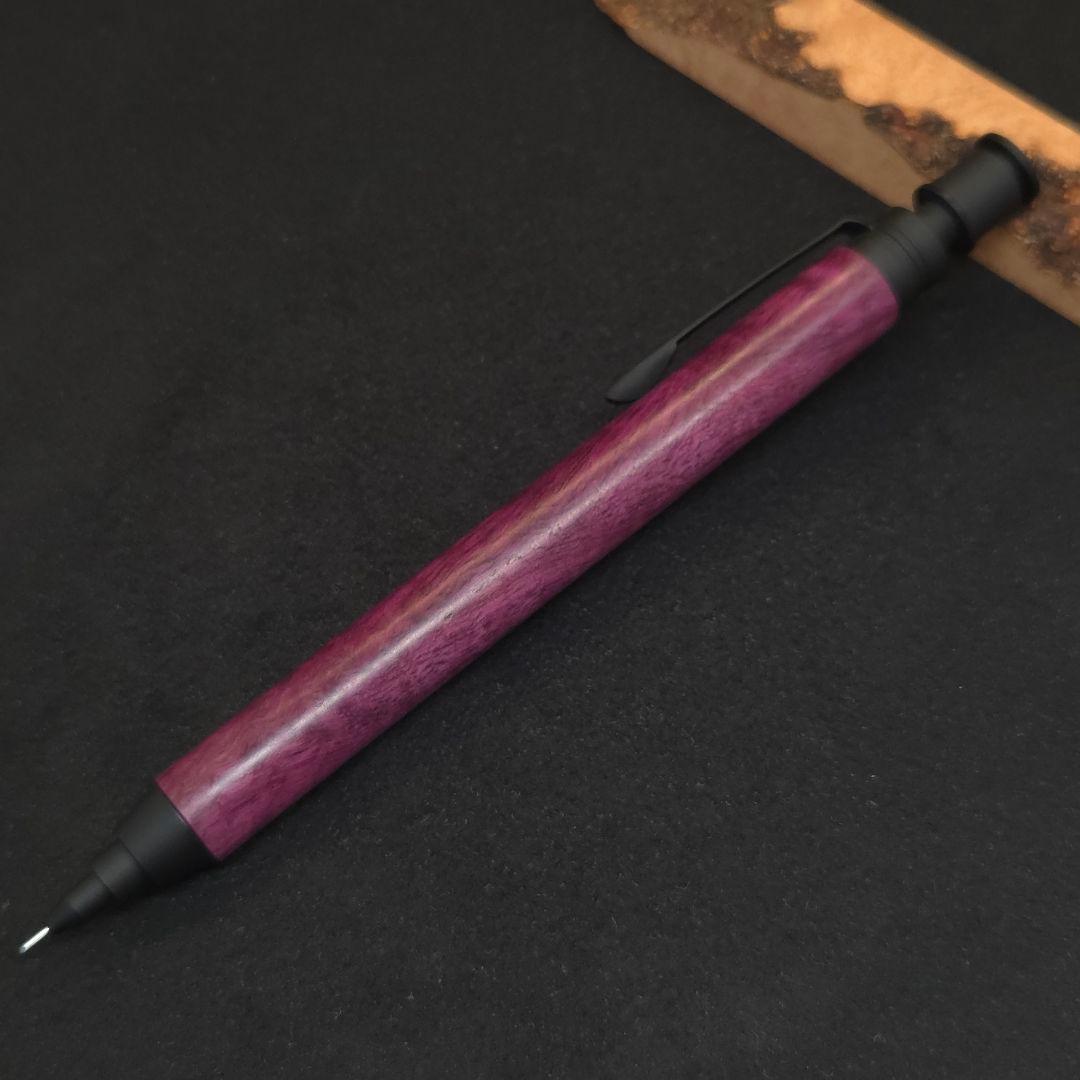 No.03ハンドメイド製図用シャープペンMDS1木軸パープルハート縮み杢
