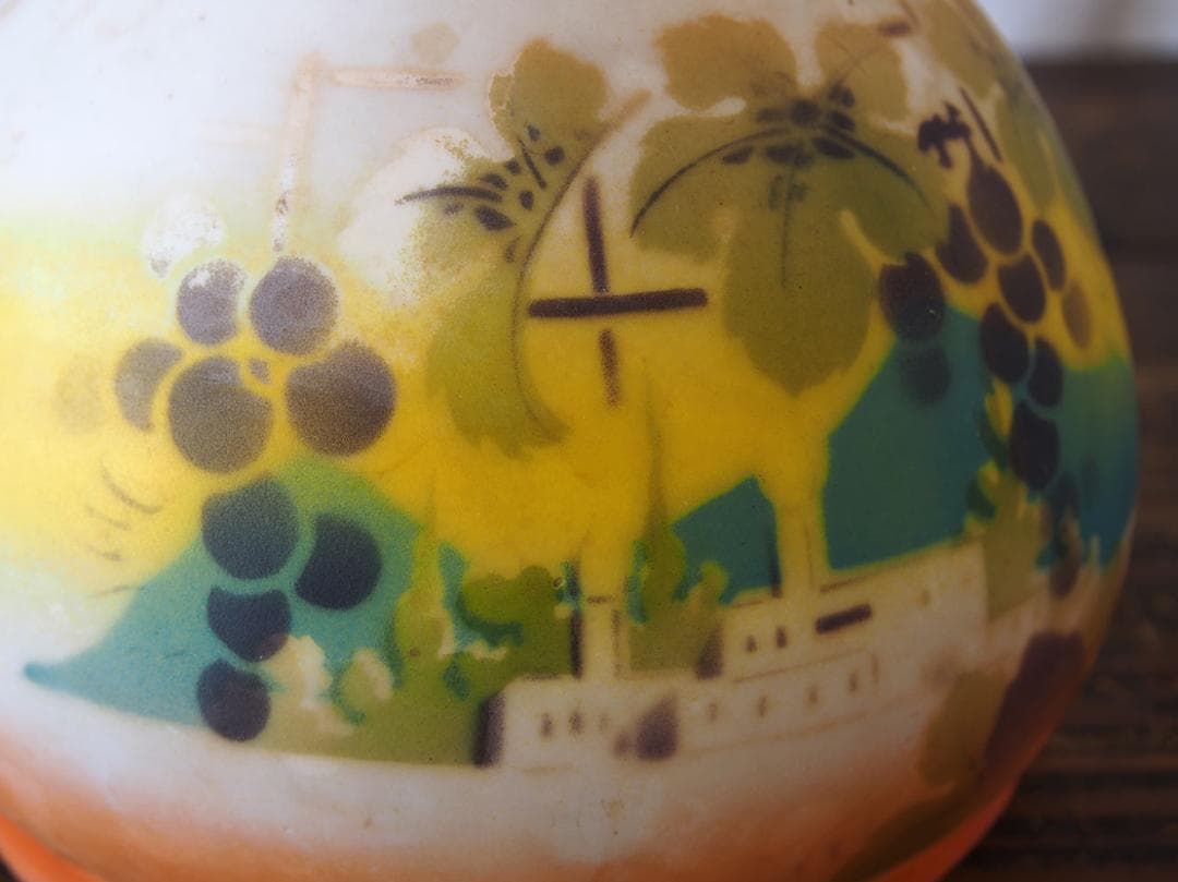 磨りガラスにブドウの模様 アール・デコ ランプシェード電笠 工藝/K399