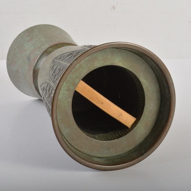 松華堂　古銅青銅　杵型　饕餮文花瓶　花器　共箱　N　6389