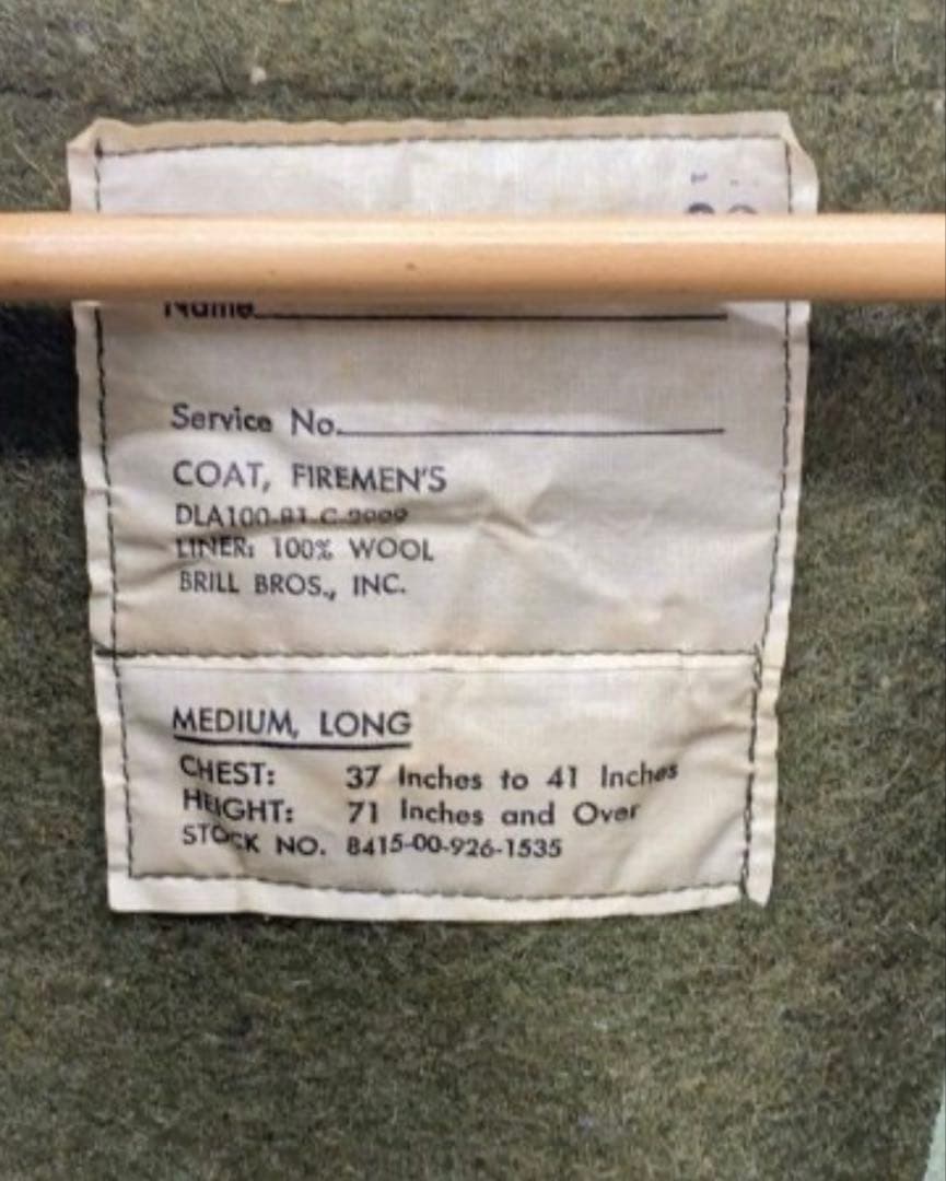 80s US ARMY アメリカ軍　ファイヤーマン　コート　ジャケット M