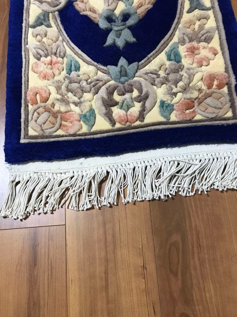 中国緞通 　高級手織り絨毯 　ウール100%　45cm×75cm ブルー