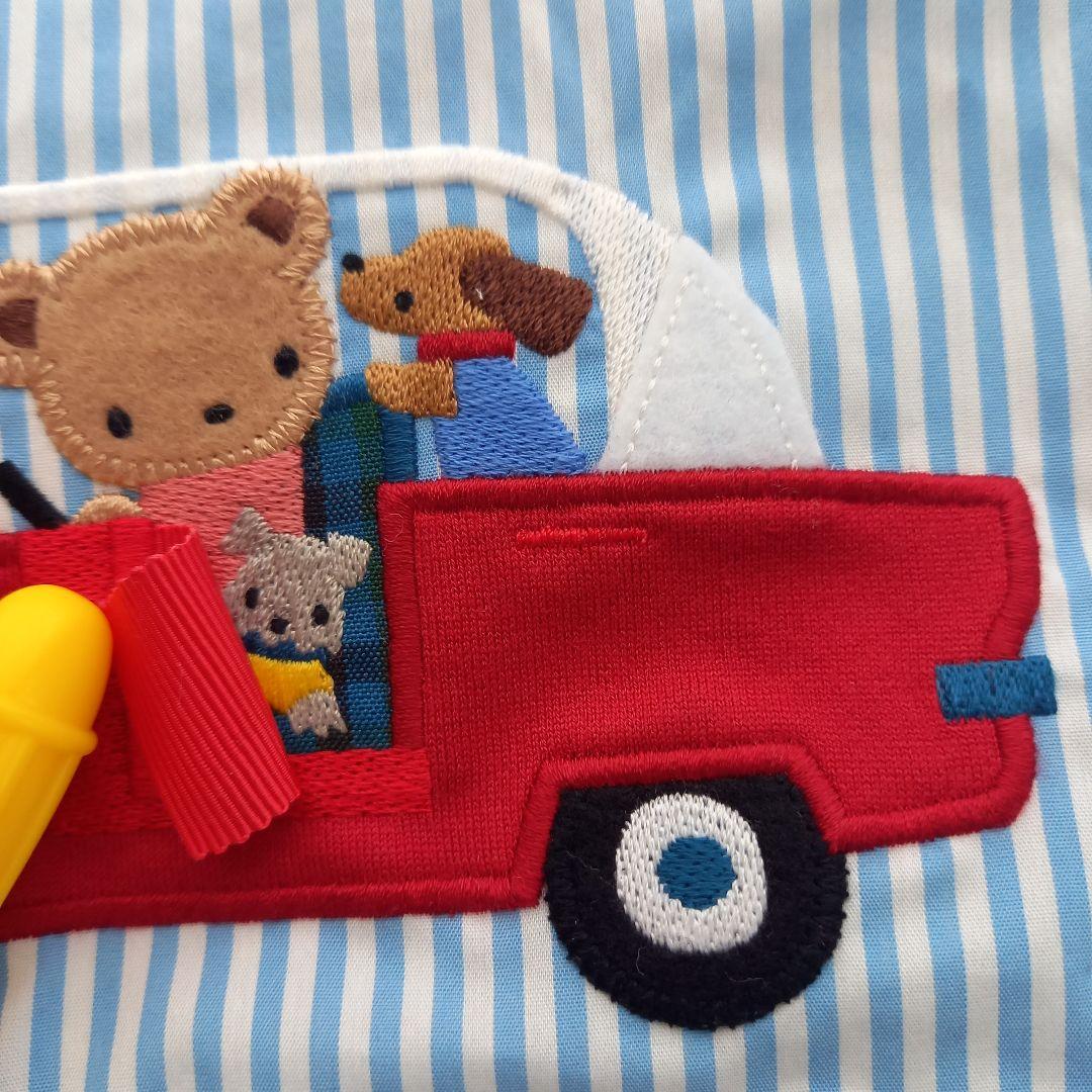 familiar　ファミリア　長袖　車　くまちゃん　刺繍　ストライプ　80