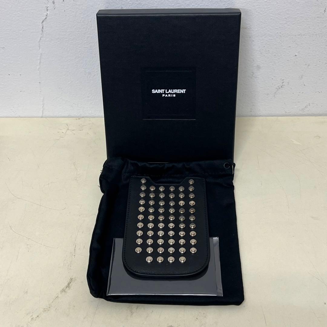 稀少 エディ期 初期 サンローラン パリ スタッズ カードケース 黒銀①
