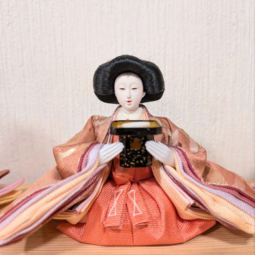 雛人形 三人官女 五人飾り 文様雛 長月作 ピンク 小さめ ひな人形 ひな祭り