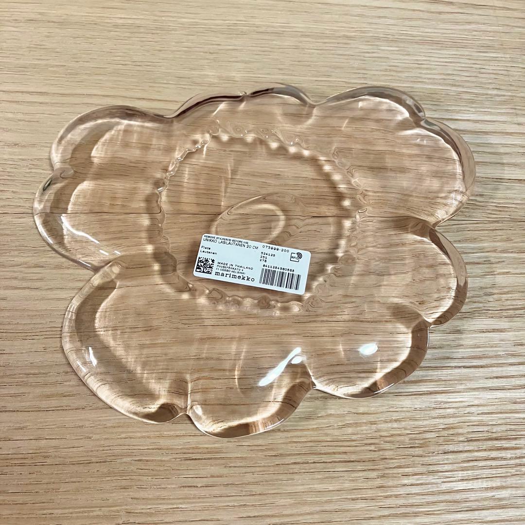 【新品未使用】マリメッコ　marimekko ウニッコ　ガラス　プレート　皿　桜