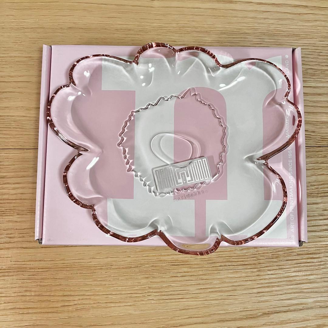 【新品未使用】マリメッコ　marimekko ウニッコ　ガラス　プレート　皿　桜