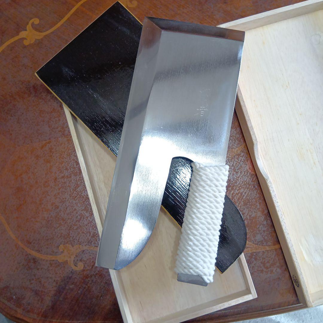 左利き用蕎麦包丁 安来鋼 ロープ巻き柄 木箱付き300mm中古品