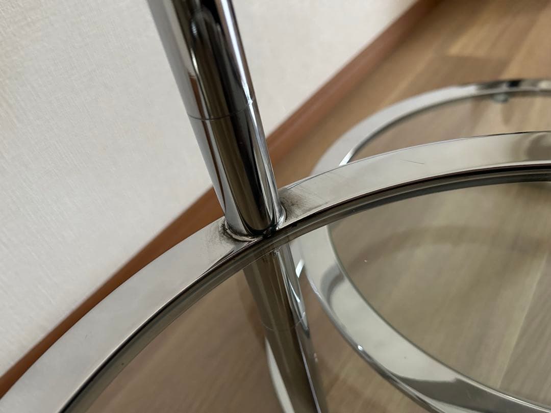 ミッドセンチュリー　北欧ラウンドテーブル3段ガラススライドテーブル☆たのメル便