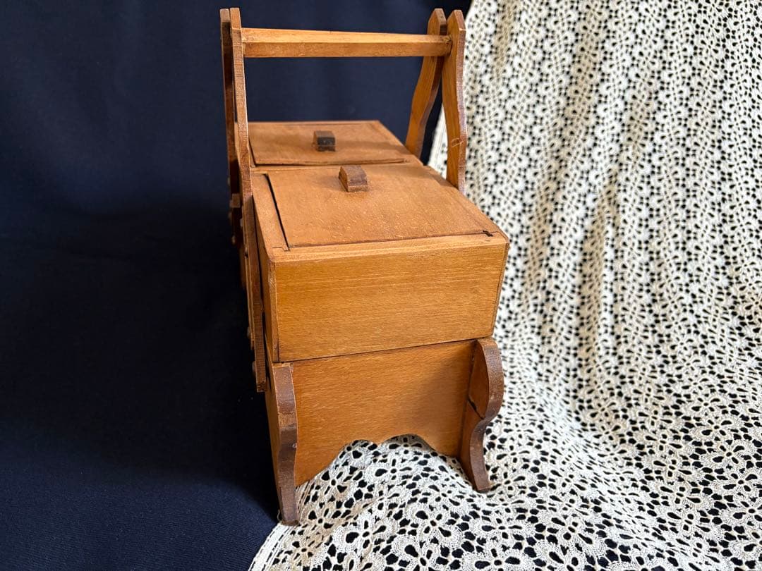 おままごと 木製ソーイングボックス お裁縫箱 フランスアンティーク
