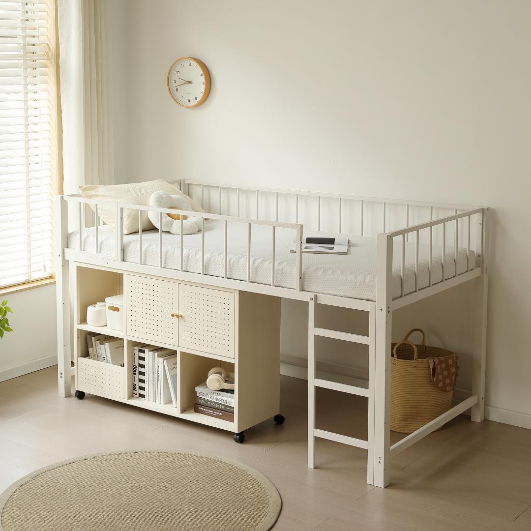 数量限定！ 高110ロフトベッド子供ベッド シングル下収納 省スペースWHITE