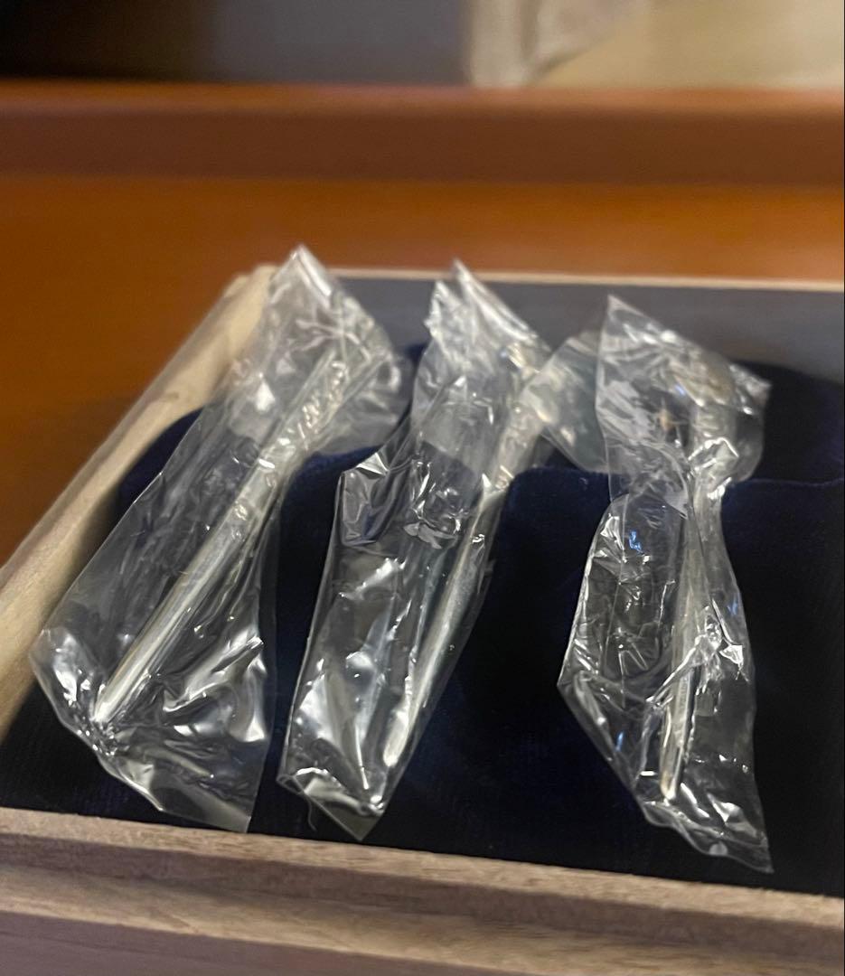 純銀 銀製 菓子楊枝 3本セット 木箱入り 総重量35g 未使用