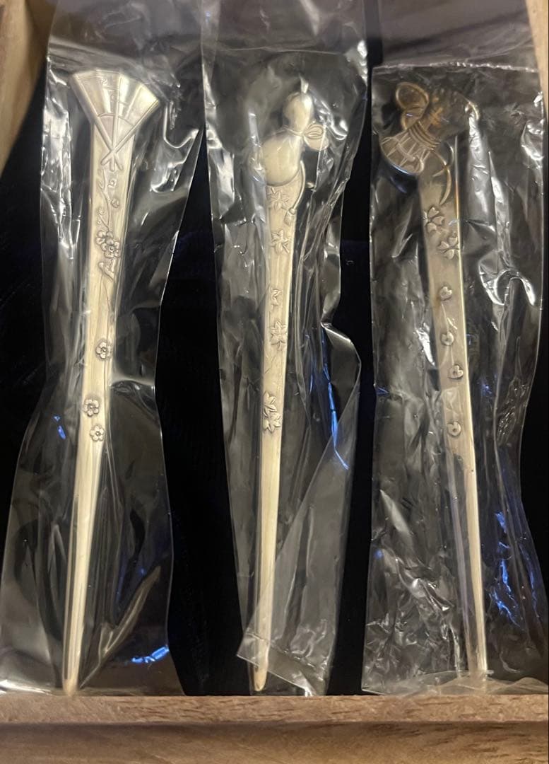 純銀 銀製 菓子楊枝 3本セット 木箱入り 総重量35g 未使用