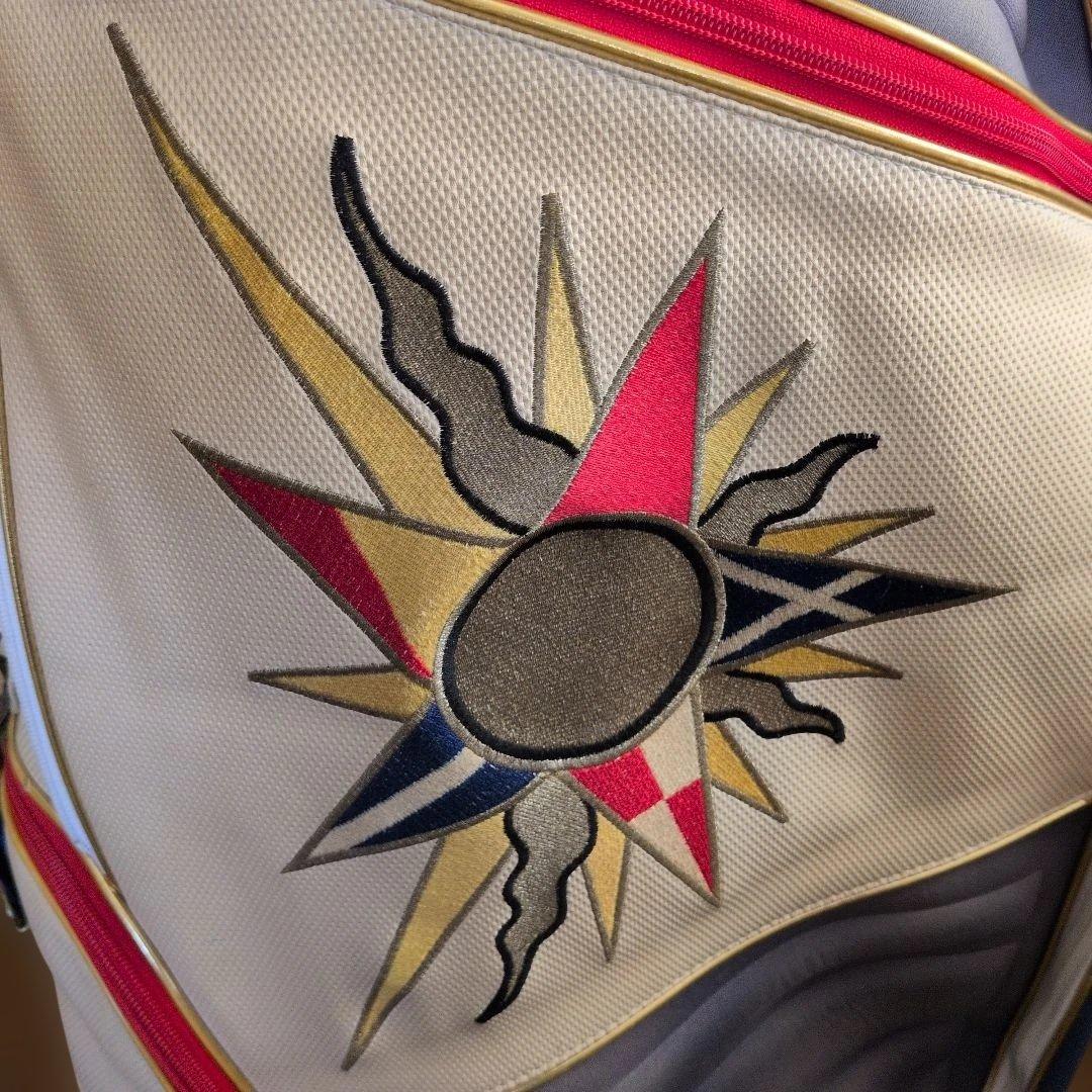 ※タバコ臭付着・黄ばみ色あせ汚れ切れ擦れ有りジャンボ尾崎プロ太陽 キャディバッグ