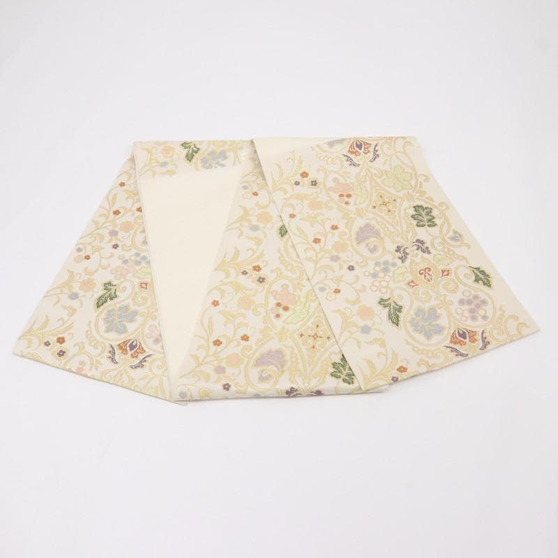 《特選豪華◆本袋帯■煌びやか葡萄唐草◆六通柄■アイボリー◆正絹着物◆FY3-4》