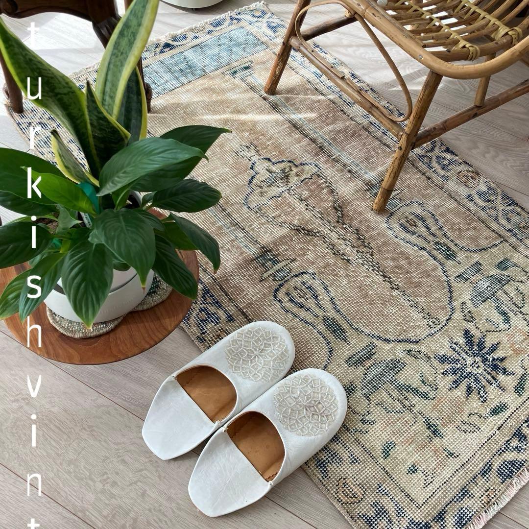 アート✳︎塔✳︎シャンデリア　キャラメルベージュ　ブルー　トルコヴィンテージラグ