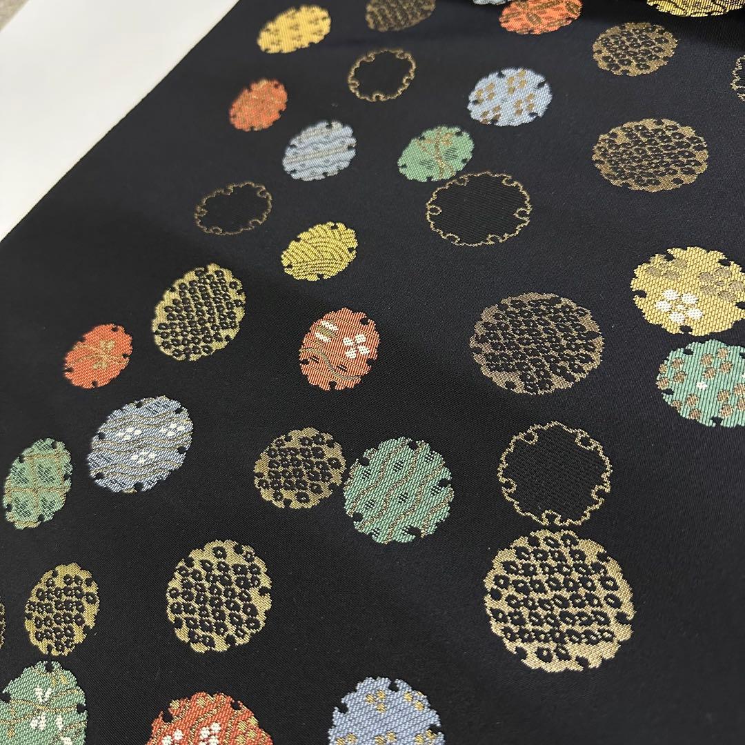 新品 正絹 九寸帯 名古屋帯 西陣 新装大橋 黒地 雪輪 未仕立て品 2717