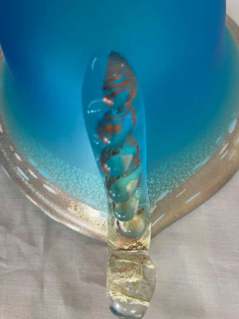 き*ば様 ガラス工芸 黒木国昭 金彩 オーシャンブルー 花器 鉢 器 硝子【CK