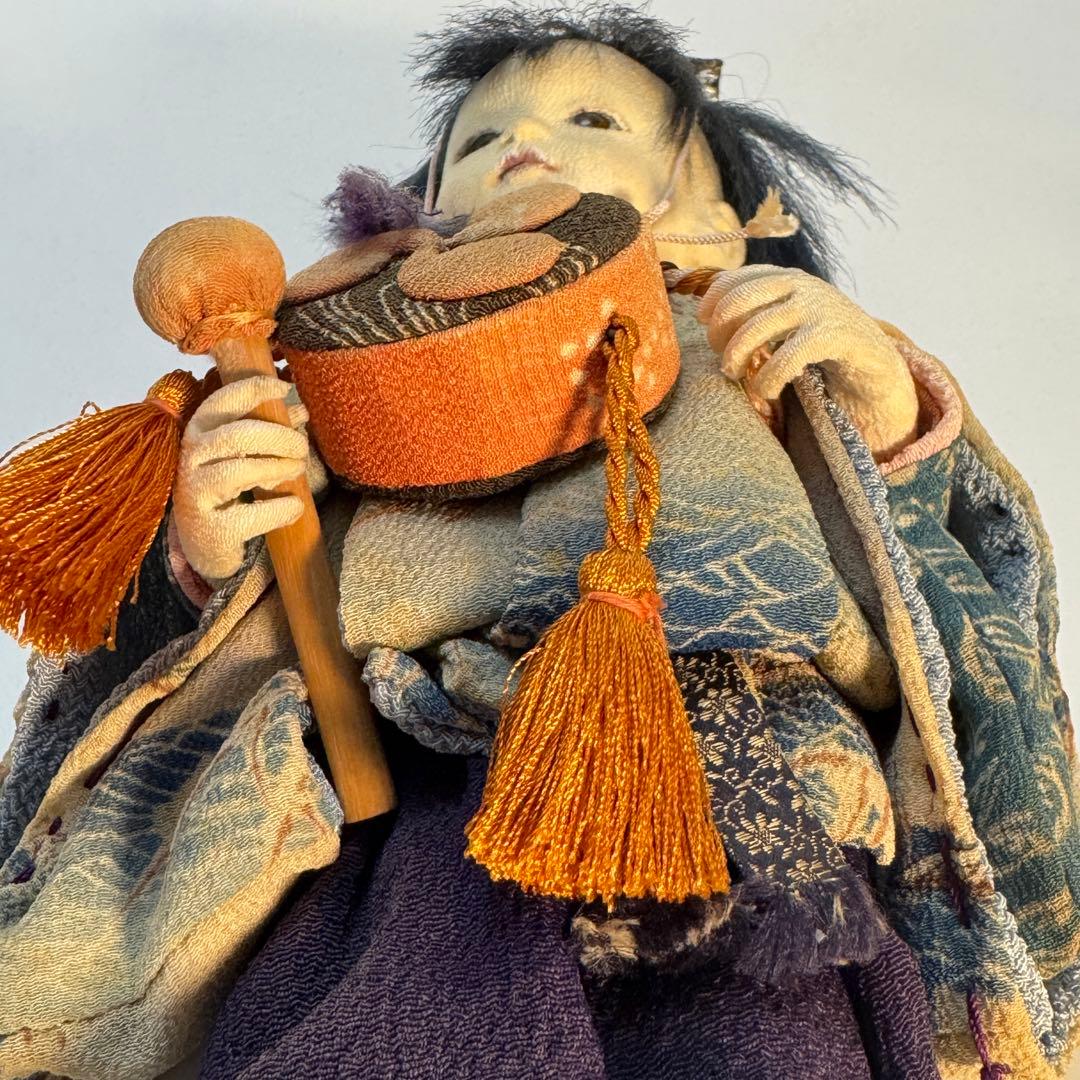 創作人形 太鼓を持つ童 作家物 古布 江戸縮緬