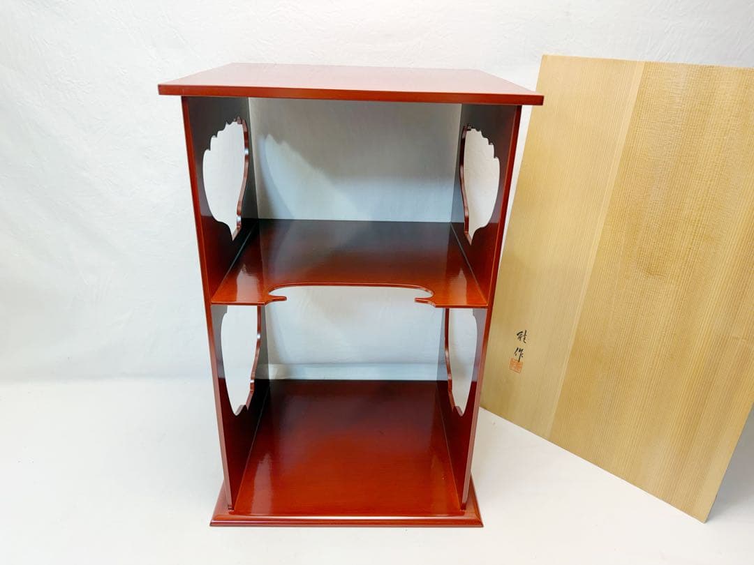 未使用 茶道具 能作 木製朱塗 紹鴎好 水指棚 共箱