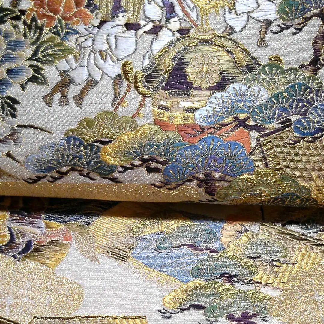 No.424　袋帯　全通　本金箔　刺繍　至宝綴織　仕立済　正絹　着物　新品未使用