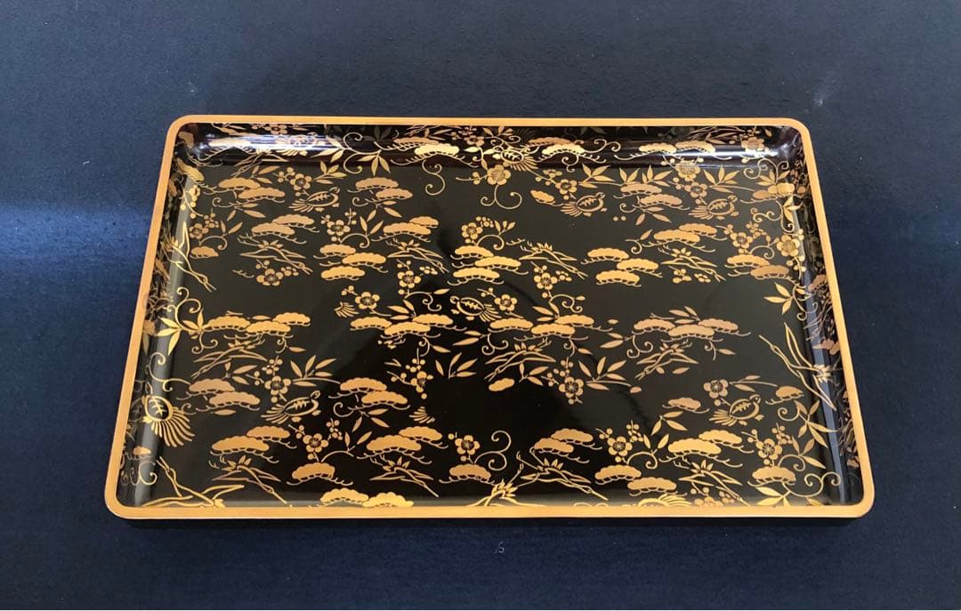 《R》松竹梅鶴亀蒔絵 廣盆 広盆 木製漆器 木箱 260209け1