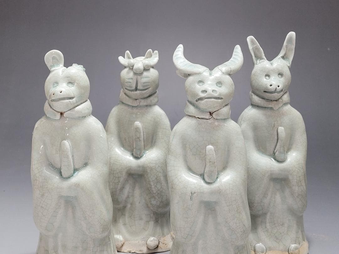 白磁 十二支 干支 動物像 12匹 揃い 宋元時代 高さ約14~16.9cm