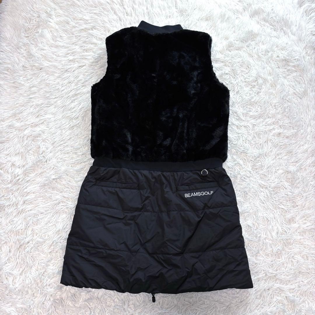 最新作 ビームスゴルフ ワンピース ダウン ブルゾン ファー ブラック スカート
