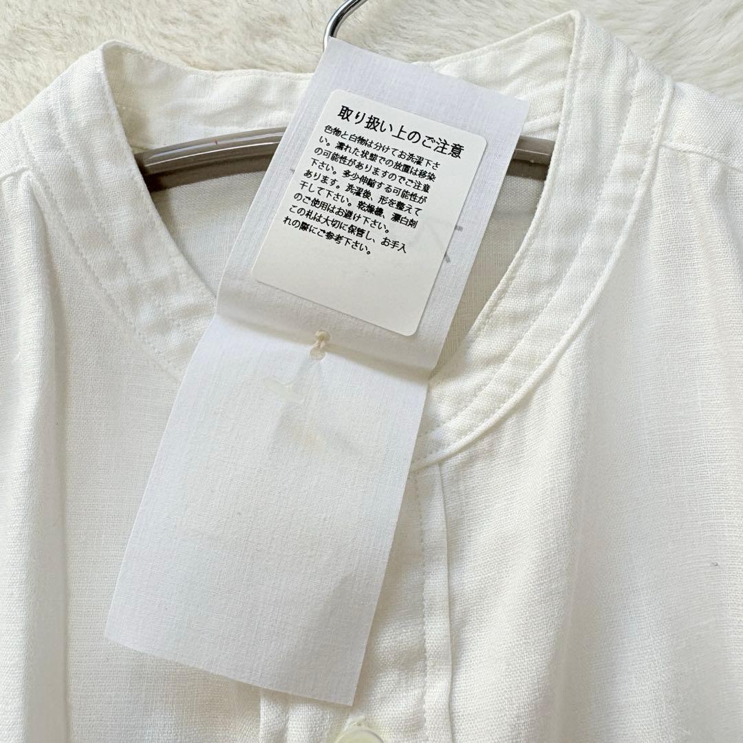 未使用タグ＊45R　スタンドカラー　ブラウス　ホワイト　リネン100%