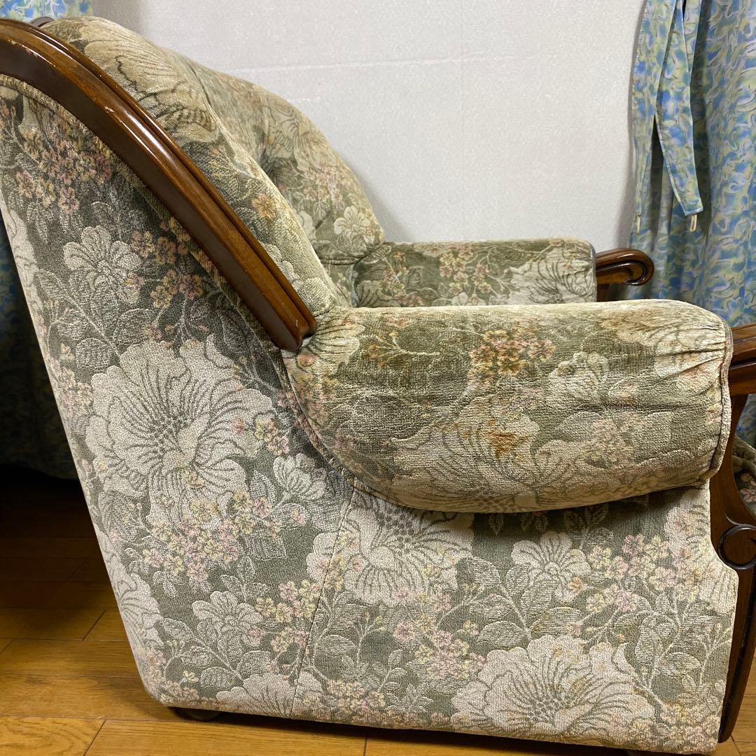 【希少ヴィンテージ】カリモク 1人掛けソファ 金華山コサージュグリーン