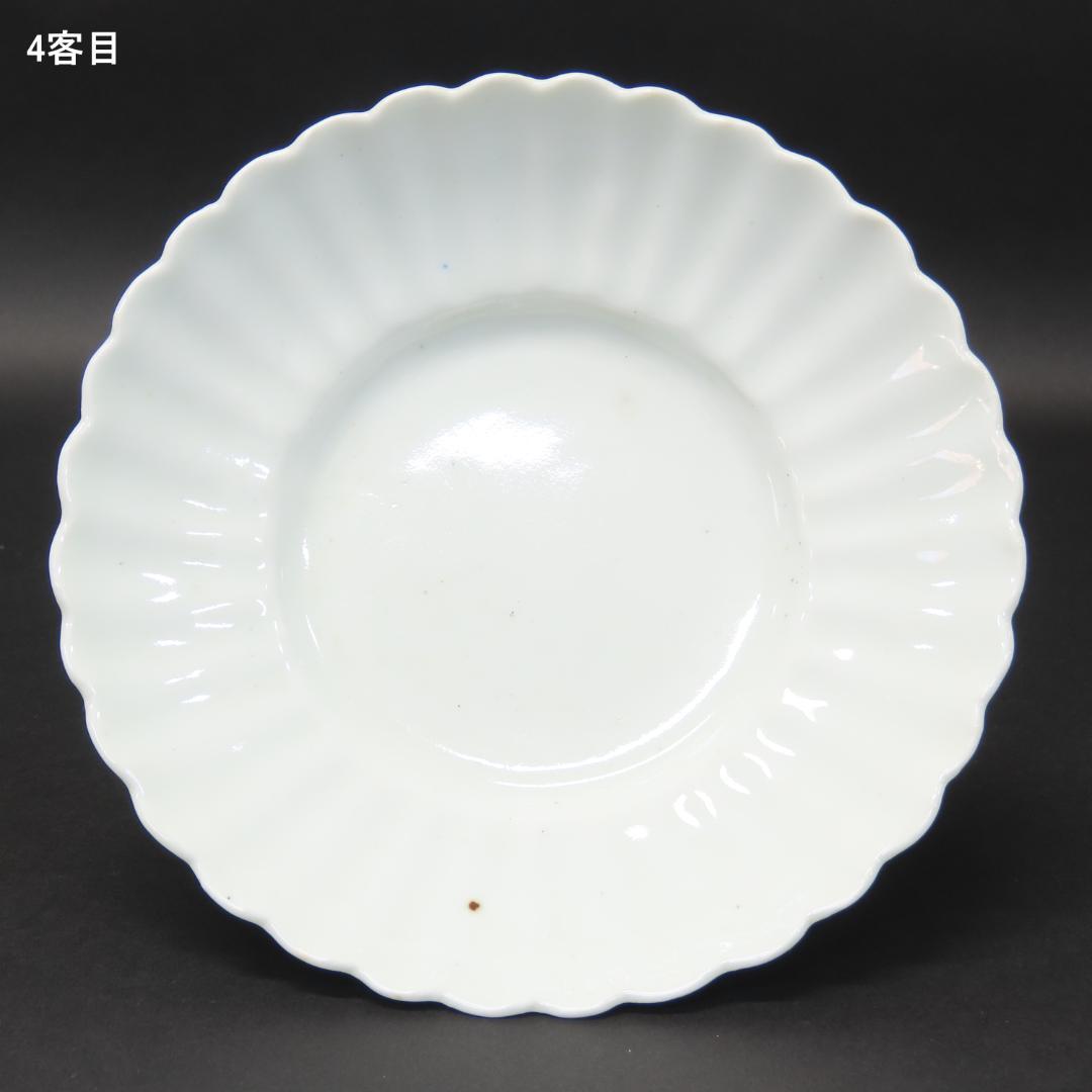 ⭕413 白磁 古伊万里 輪花形 中皿5客 無傷 直径15.5cm 江戸時代後期