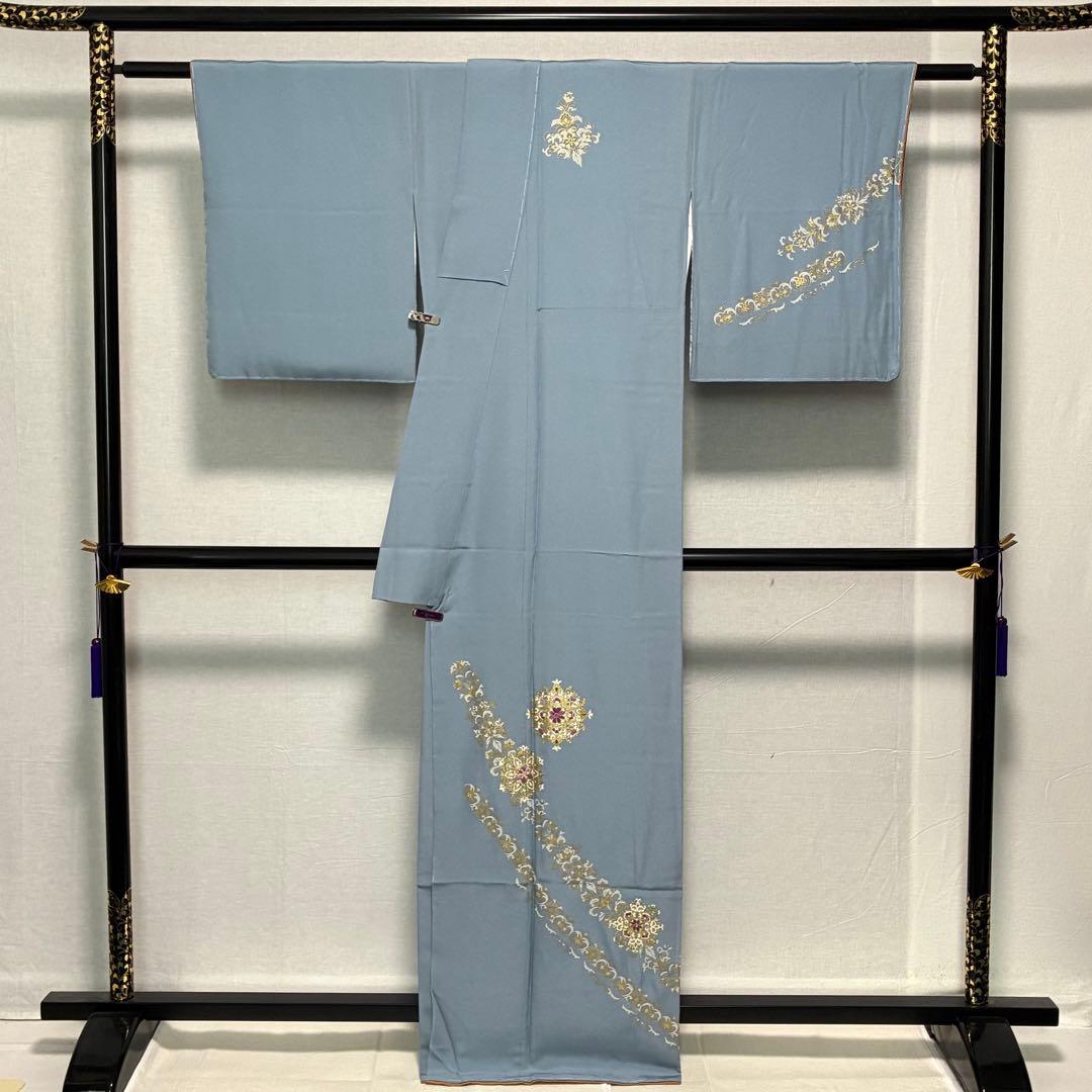 D80訪問着 丹下雄介 一つ紋 刺繍 正絹着物 袷 しつけ糸付き未使用極美品