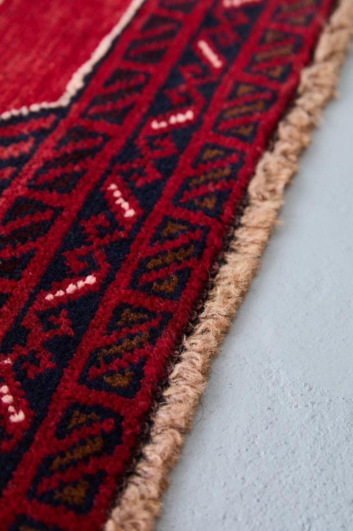 ヴィンテージラグ　トライバルラグ　バルーチ族　ウール（135×87cm）濃茶・赤
