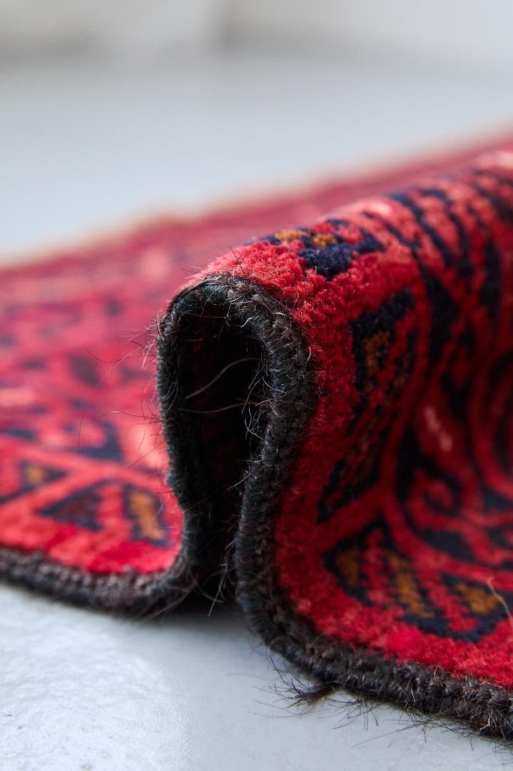 ヴィンテージラグ　トライバルラグ　バルーチ族　ウール（135×87cm）濃茶・赤