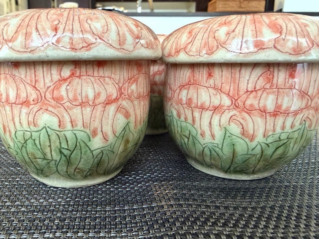 赤絵淡花茶碗蒸し 湯のみ デザート椀 5点セット器 花柄