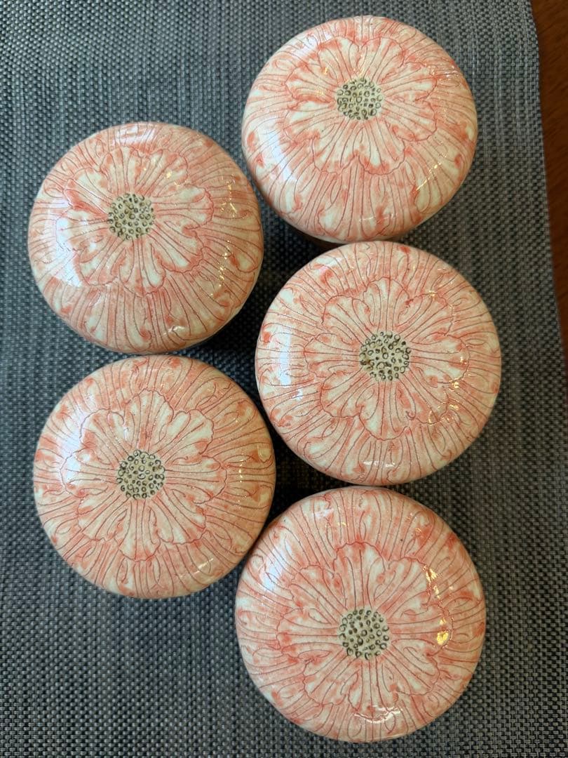 赤絵淡花茶碗蒸し 湯のみ デザート椀 5点セット器 花柄