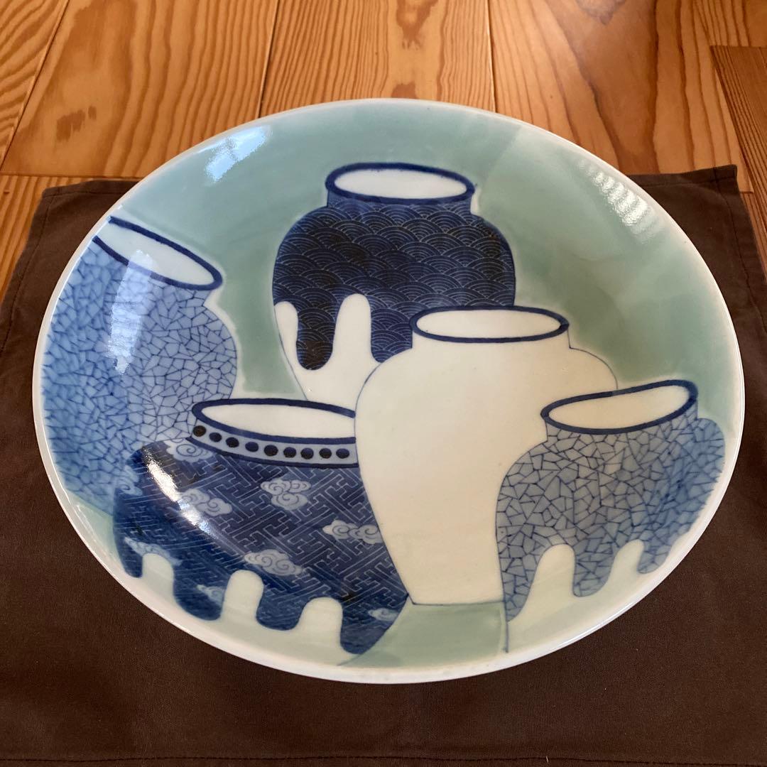 骨董 色鍋島 壺模様 大皿 約28cm