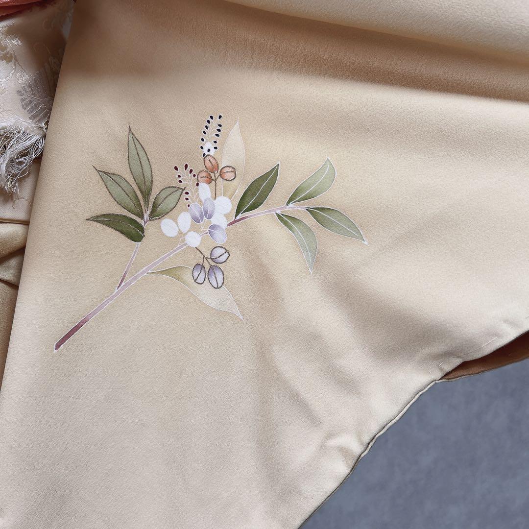 訪問着フルセット　着物　正絹　付け下げ　しつけ糸付き　手刺繍　イエロー　F8