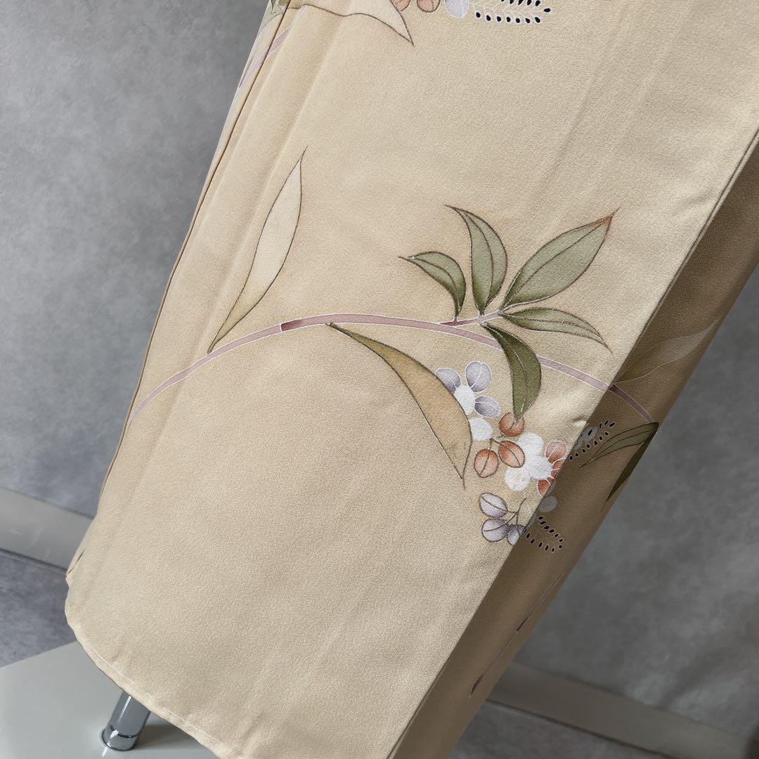 訪問着フルセット　着物　正絹　付け下げ　しつけ糸付き　手刺繍　イエロー　F8