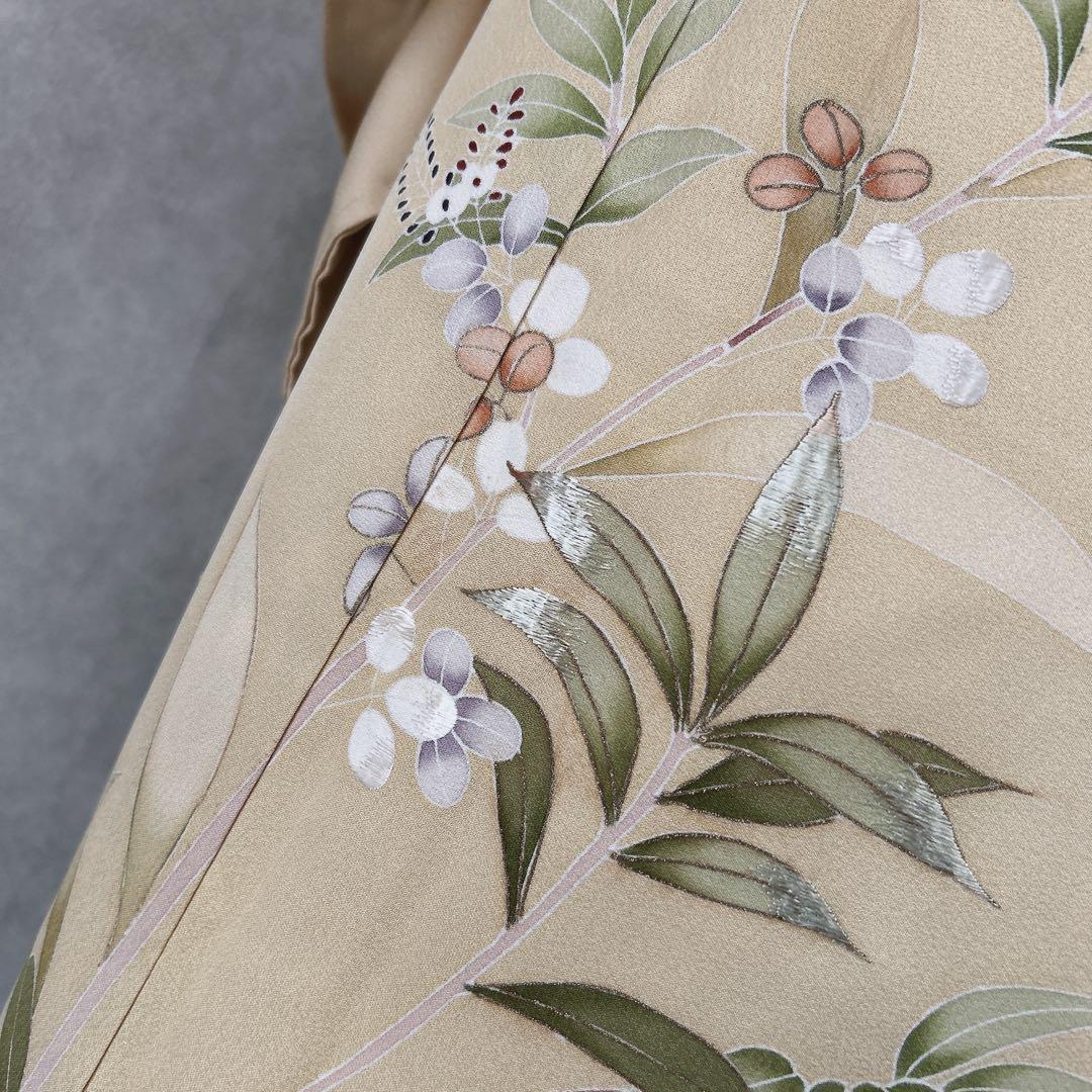 訪問着フルセット　着物　正絹　付け下げ　しつけ糸付き　手刺繍　イエロー　F8