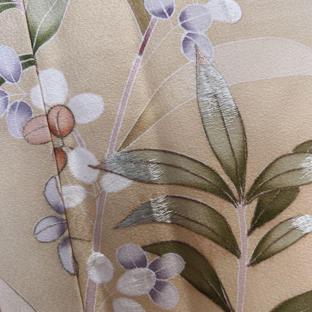 訪問着フルセット　着物　正絹　付け下げ　しつけ糸付き　手刺繍　イエロー　F8