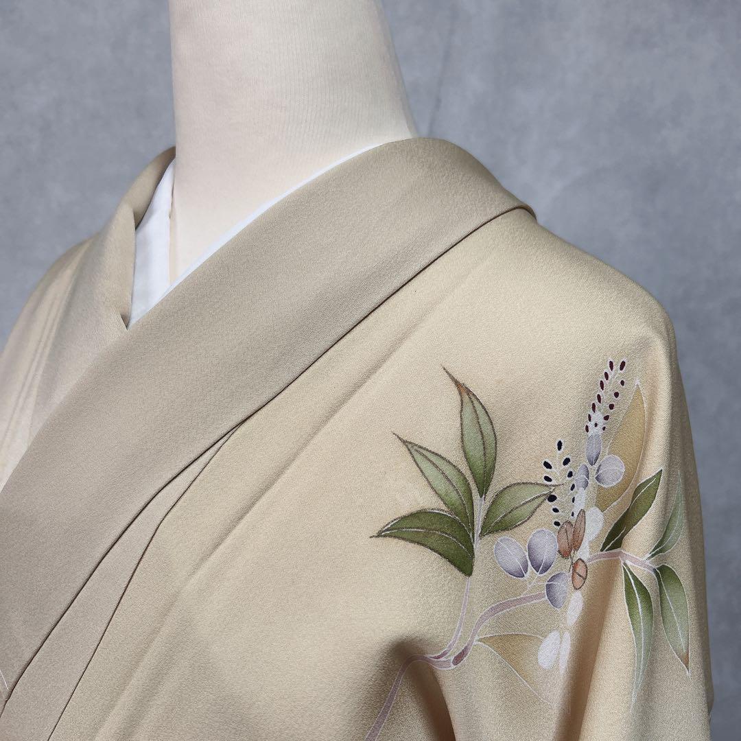 訪問着フルセット　着物　正絹　付け下げ　しつけ糸付き　手刺繍　イエロー　F8