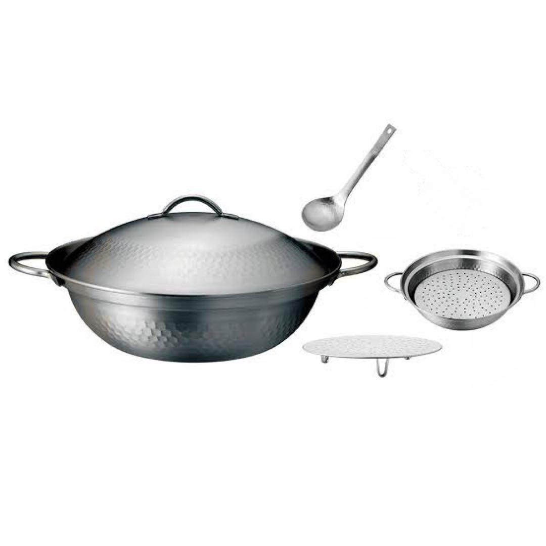 日本製　ステンレス　卓上鍋　24cm お玉　目皿付き 新潟県燕市