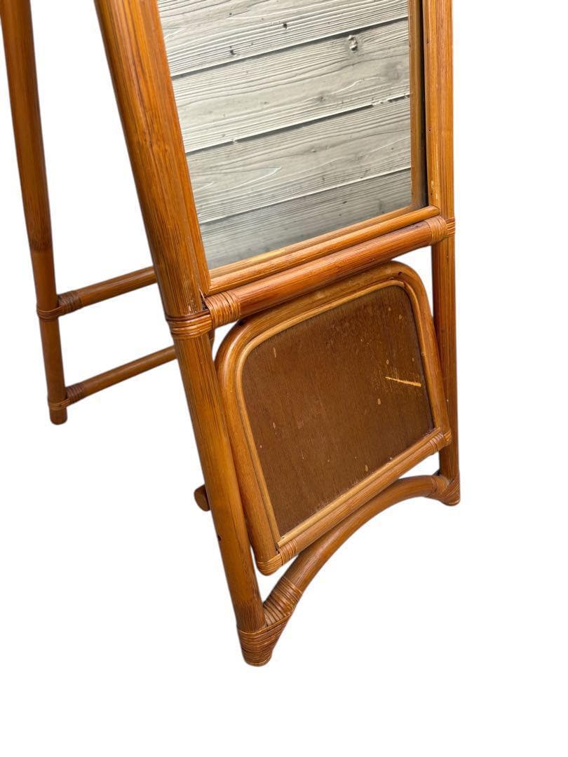 ラタン スタンドミラー 立て掛け鏡 姿見 等身鏡