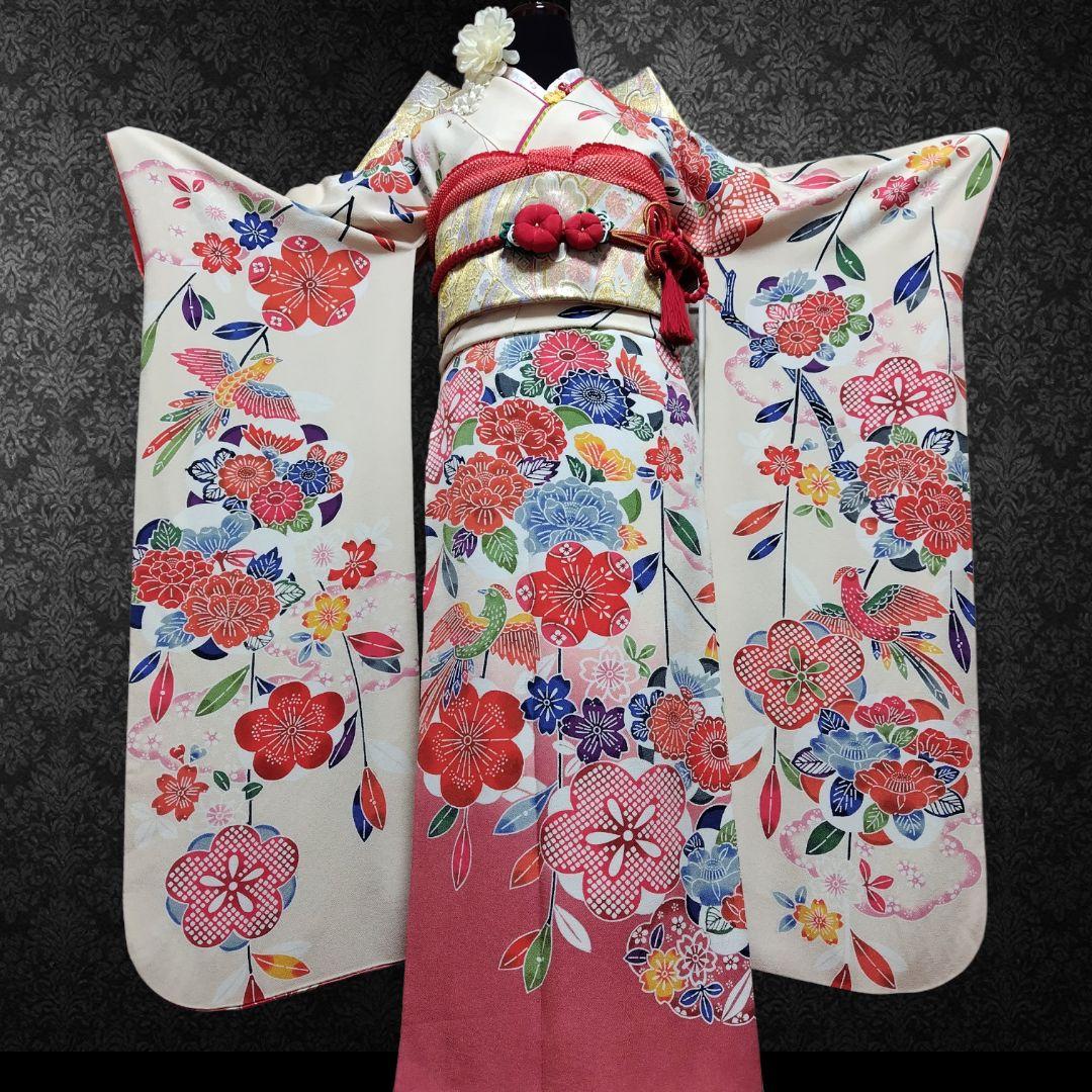 振袖フルセット(7点)・成人式・高級縮緬地・暈し染め・型染め・胴裏正絹・逸品