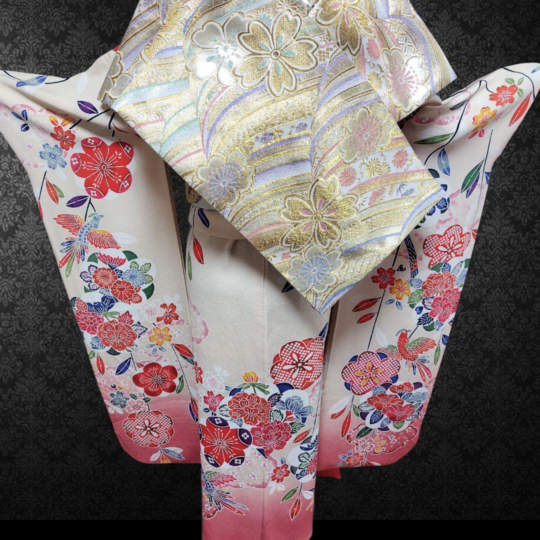 振袖フルセット(7点)・成人式・高級縮緬地・暈し染め・型染め・胴裏正絹・逸品