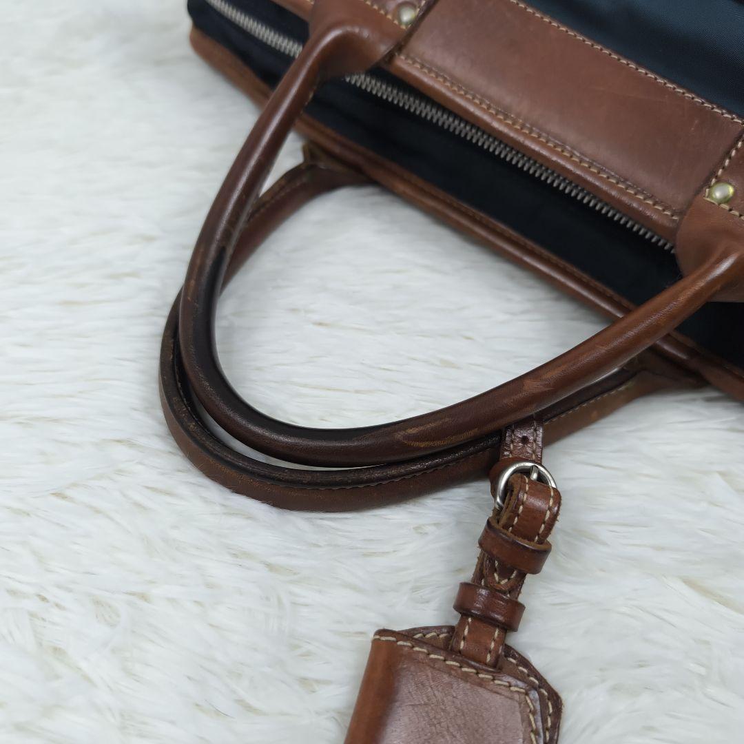 ✨美品✨ フェリージ ブリーフケース 1層 A4可 レザー ナイロン 紺茶