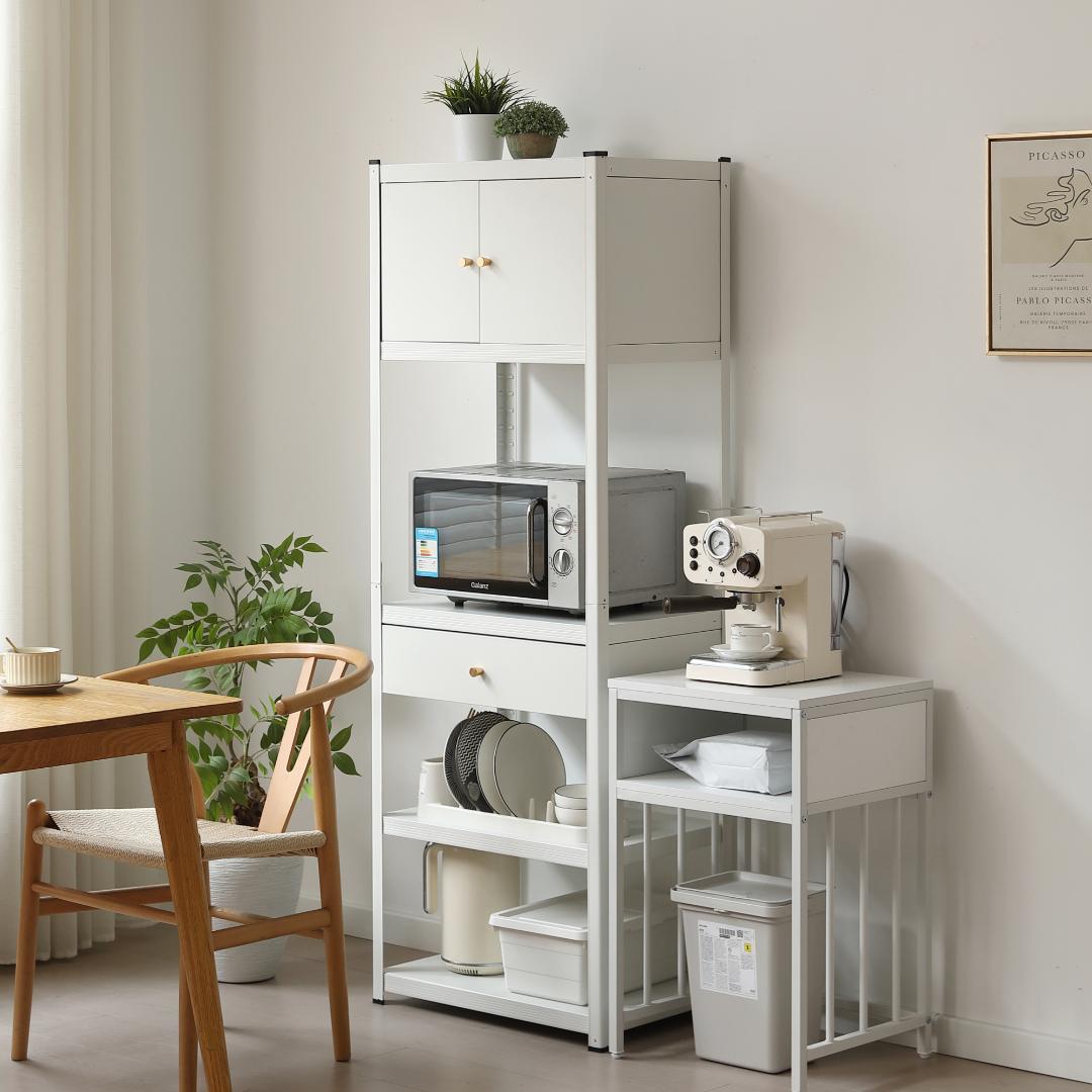 タイムセール！スチール製収納ラック【タイプC】　可動棚　大容量　WHITE